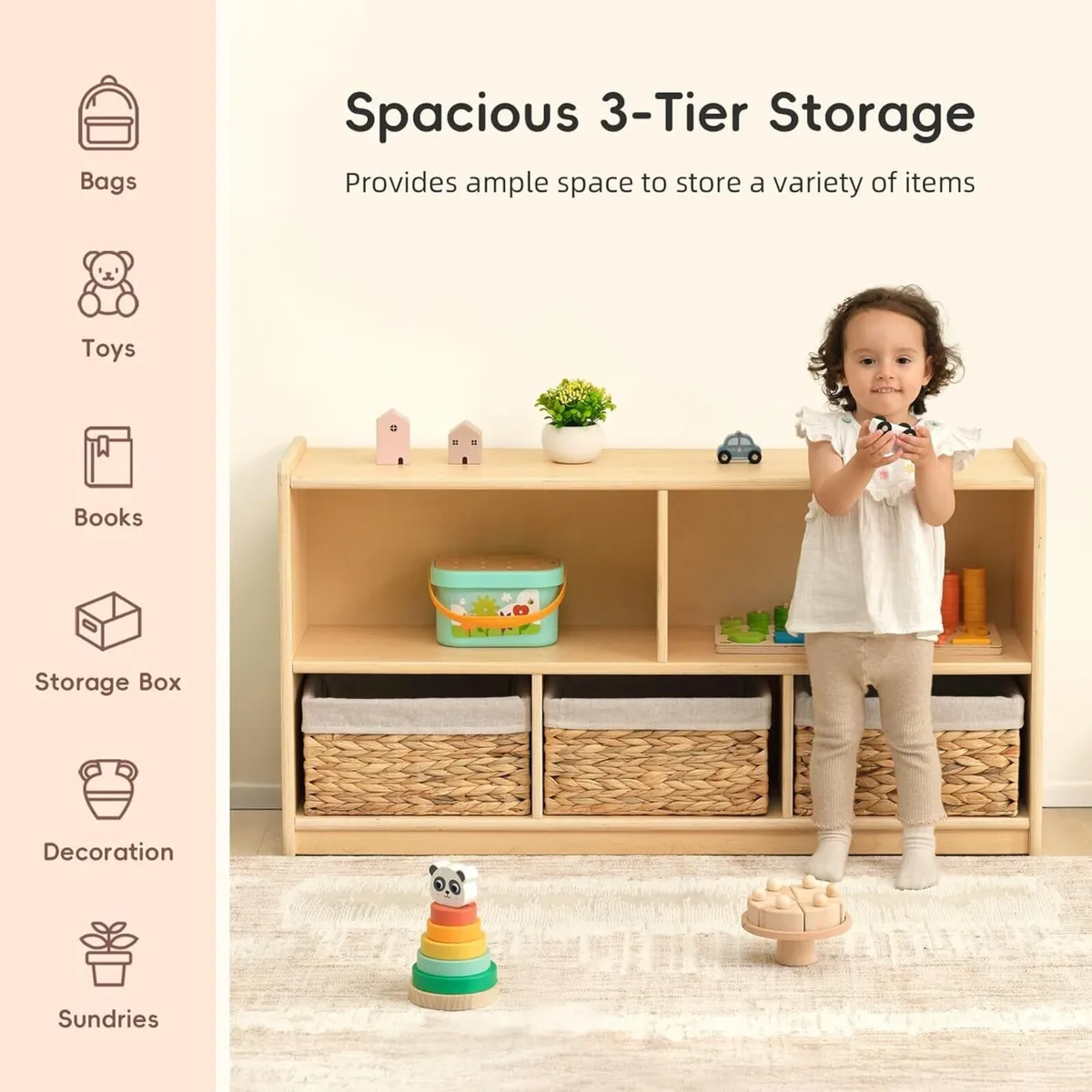 Montessori Shelf 5-Section Wooden Storage Cabinet - Image 4