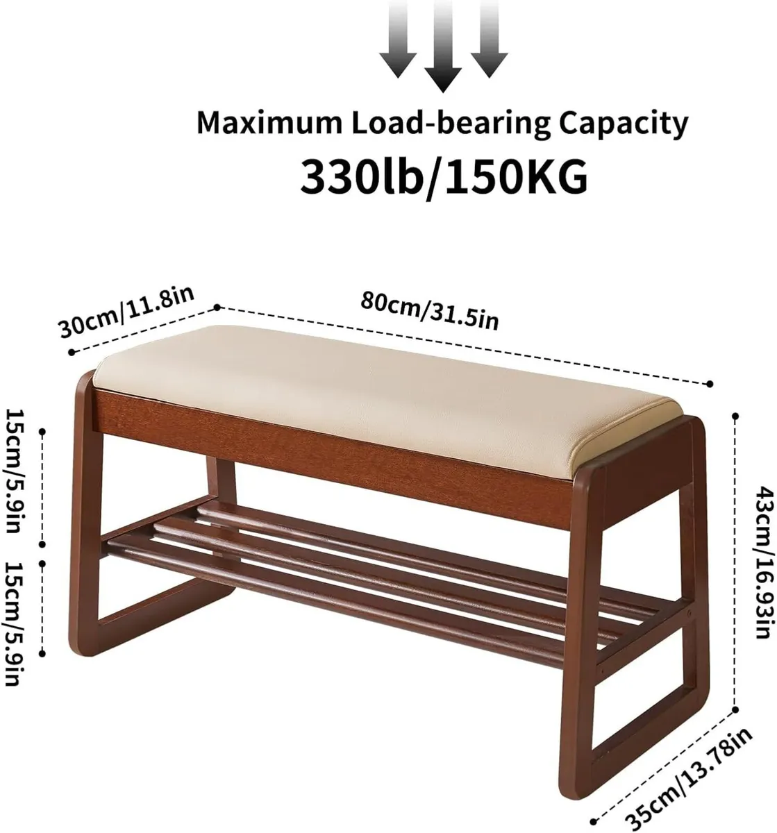 Solid Wood Shoe Storage Bench 2 Tier Rack with - Image 3