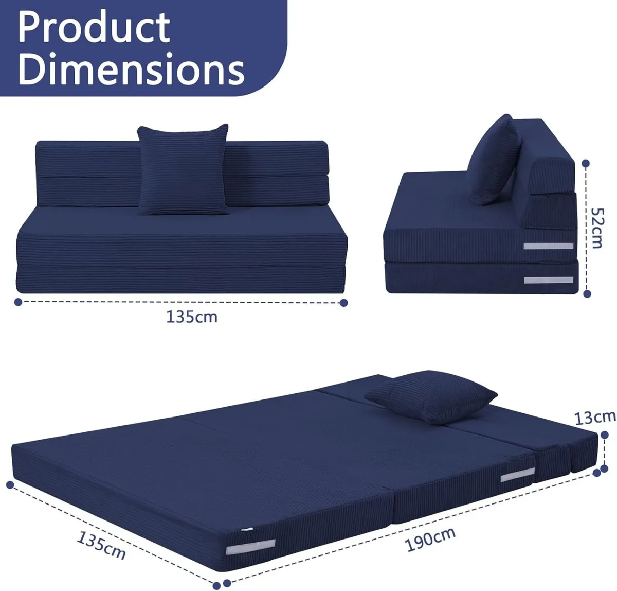Folding Mattress Double 190x135cm High Density - Image 3