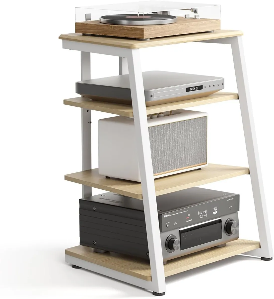 DESIGN HIFI Stand Record Player 4-Tier Wooden - Image 1