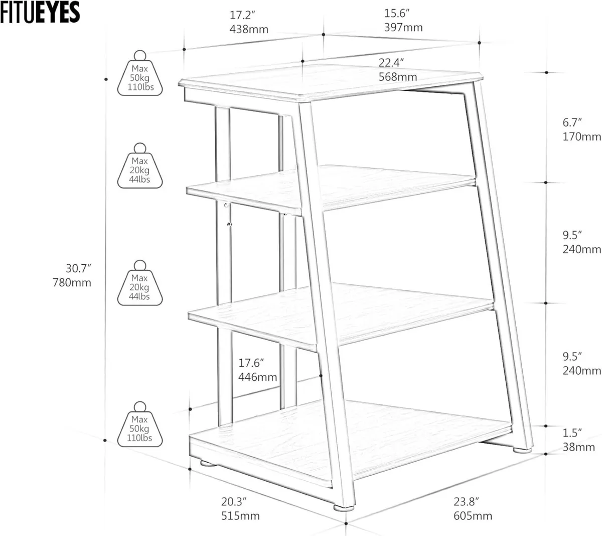 DESIGN HIFI Stand Record Player 4-Tier Wooden - Image 3