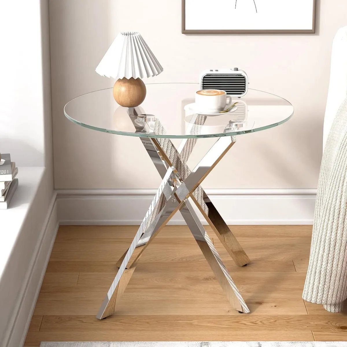 Glass End Table with Chrome Legs for Living Room - Image 4