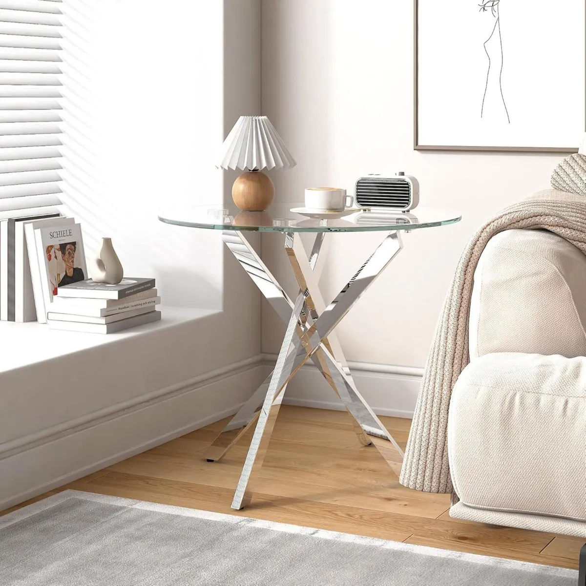 Glass End Table with Chrome Legs for Living Room - Image 1