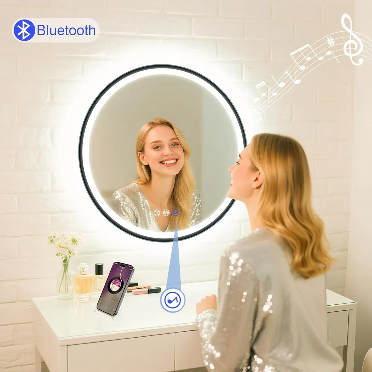 600 mm Round-Bathroom-Mirror-with-LED-Lights - Image 2