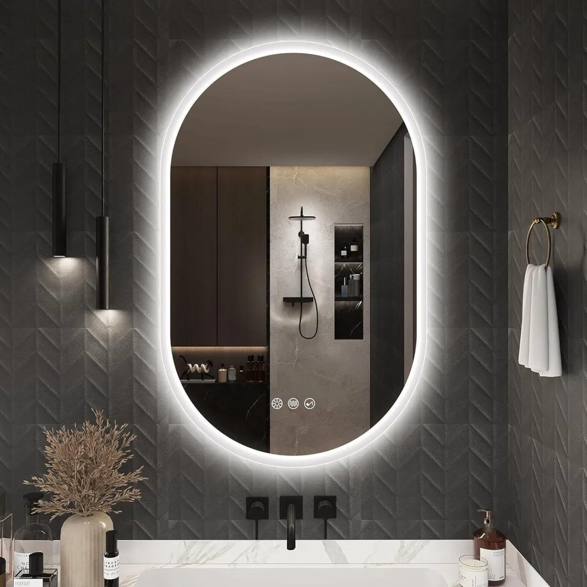 Oval Bluetooth Bathroom Mirror with LED Lights - Image 1