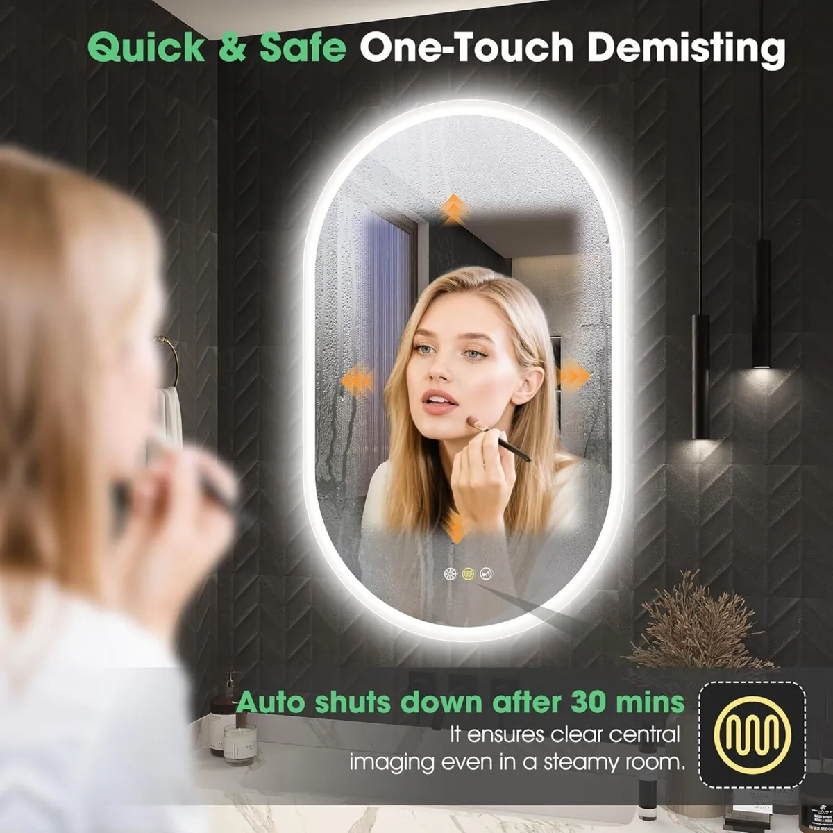Oval Bluetooth Bathroom Mirror with LED Lights - Image 3