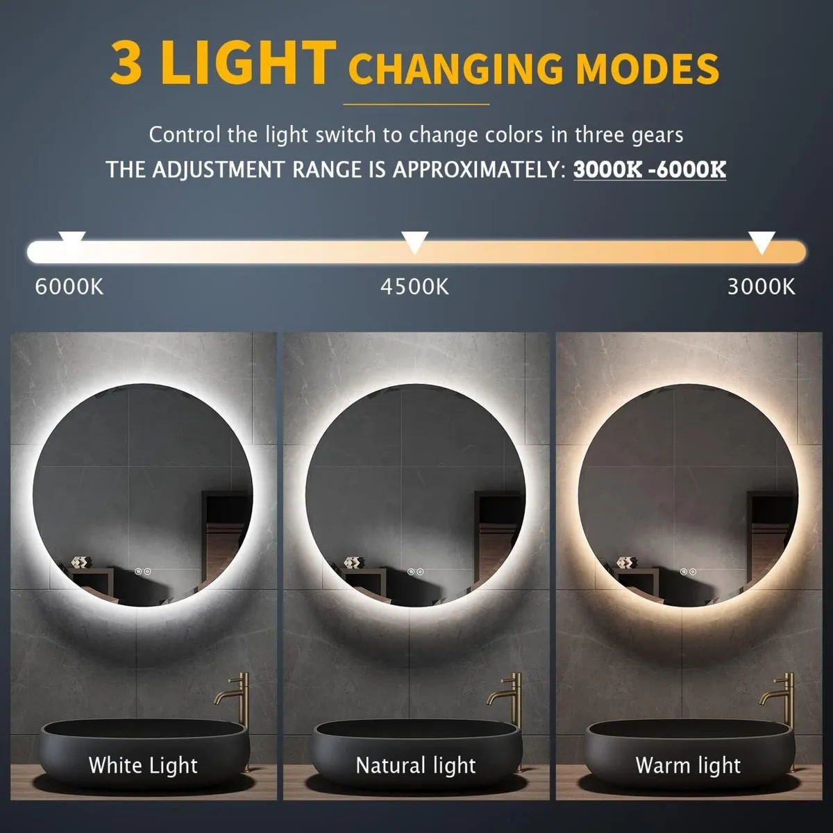 600 x 600mm Round Bathroom Mirror with Lights - Image 2