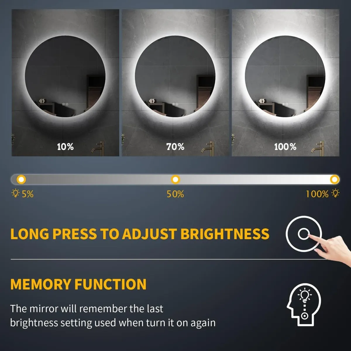 600 x 600mm Round Bathroom Mirror with Lights - Image 3