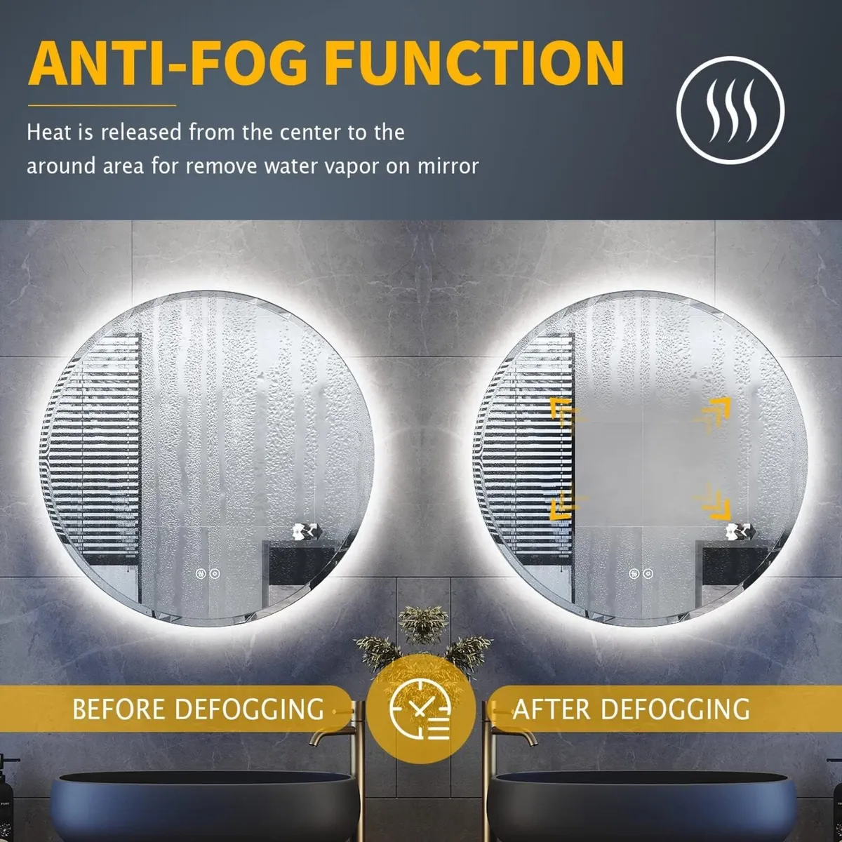 600 x 600mm Round Bathroom Mirror with Lights - Image 4