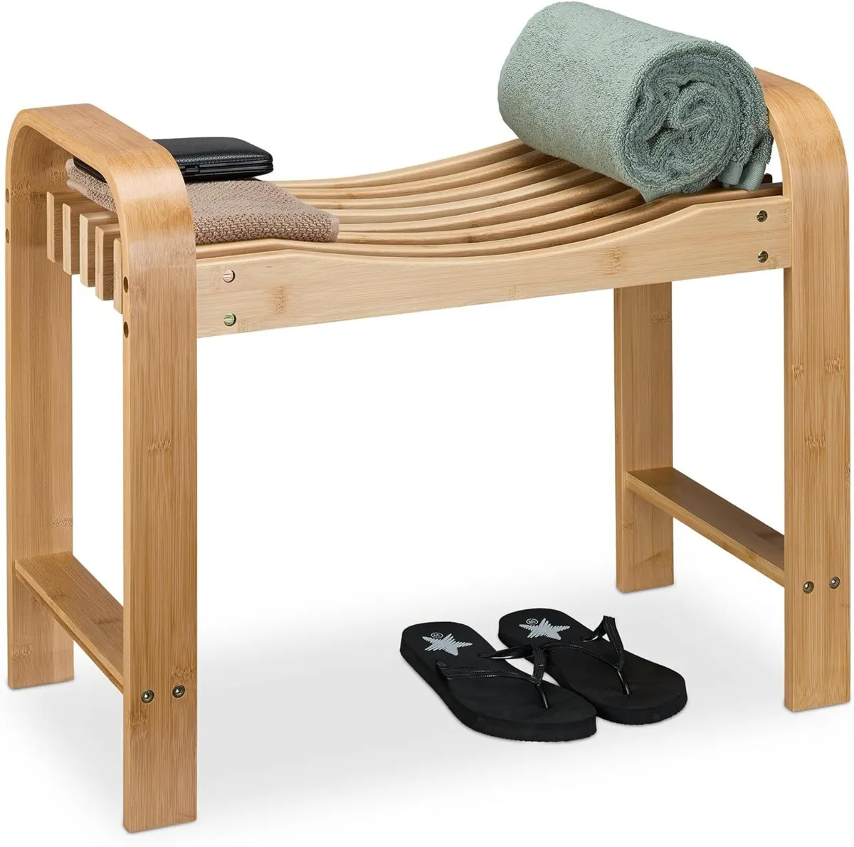 bathroom stool bamboo handles ergonomic seat - Image 1