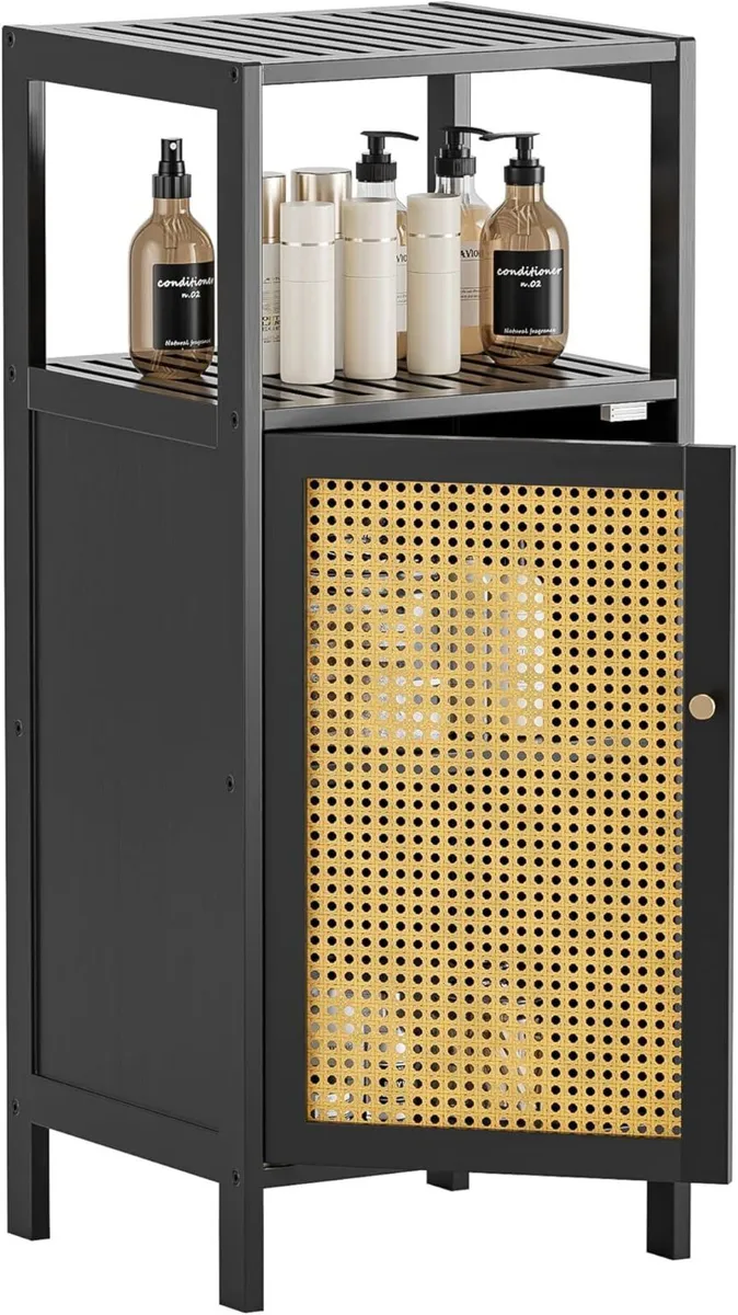 Bamboo Floor Cabinet Small Bathroom Storage with - Image 1