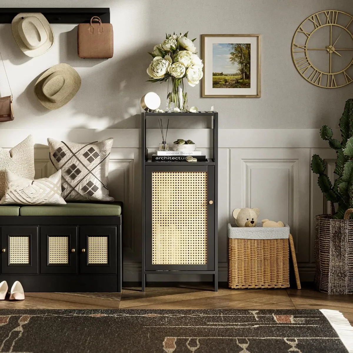 Bamboo Floor Cabinet Small Bathroom Storage with - Image 2