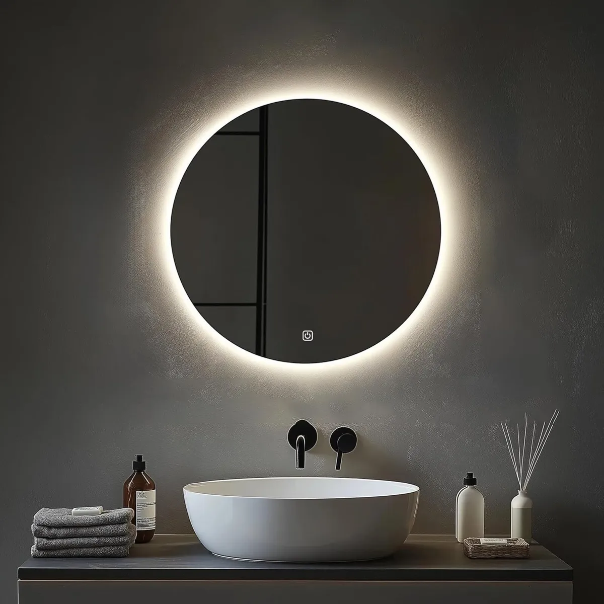 Round Bathroom Mirror 60 cm Wall Mounted LED - Image 1