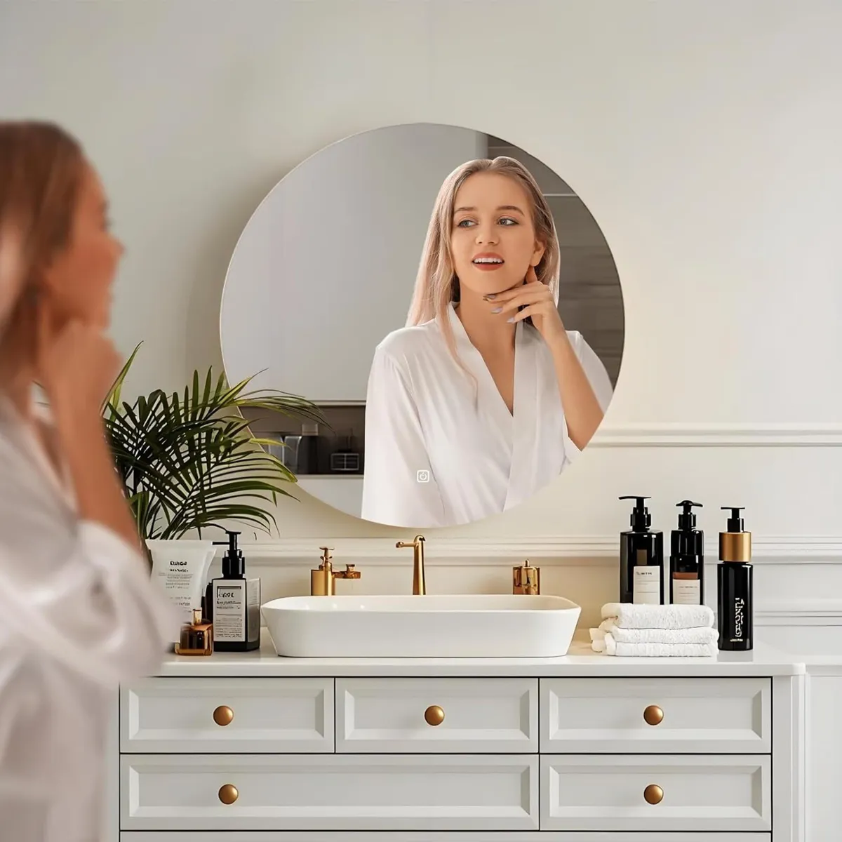 Round Bathroom Mirror 60 cm Wall Mounted LED - Image 2