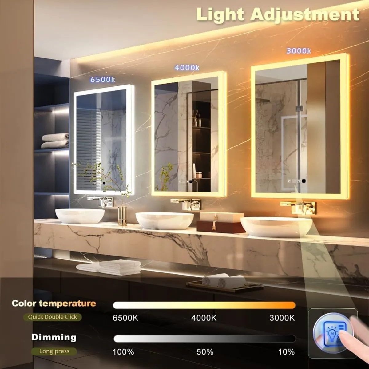 50 x 70 cm Motion Sensor LED Bathroom Mirror With - Image 3