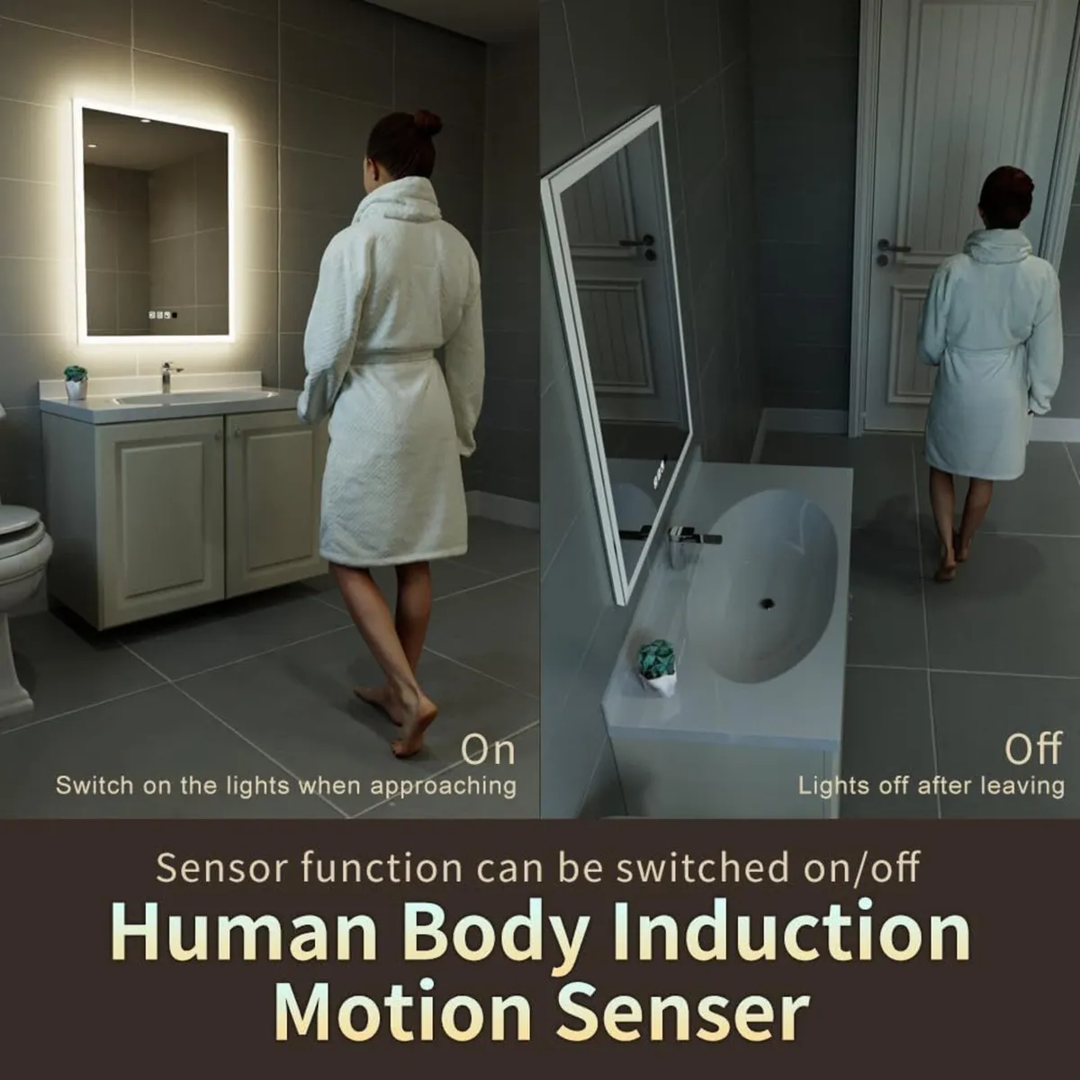 50 x 70 cm Motion Sensor LED Bathroom Mirror With - Image 4