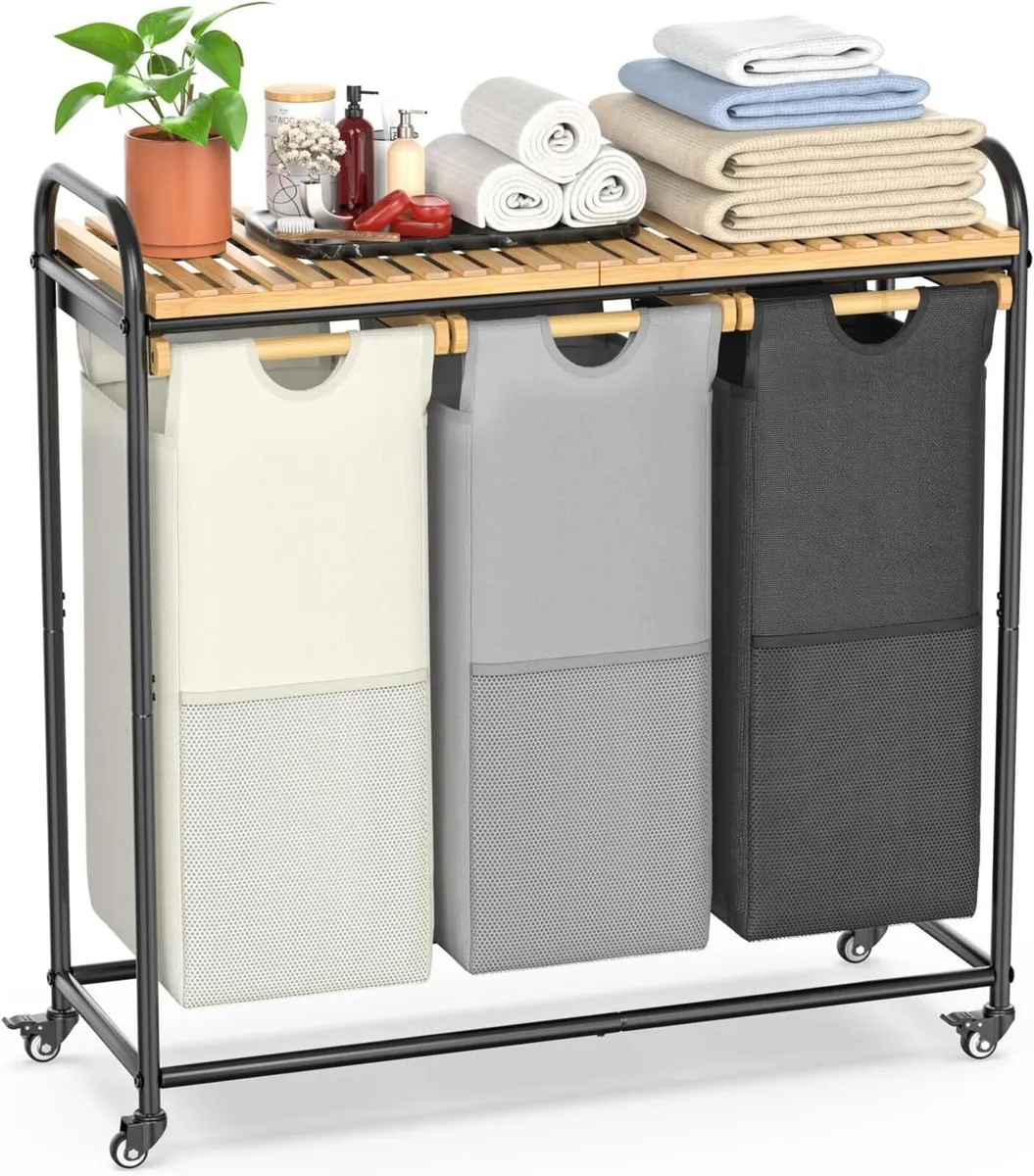 Laundry Hampers 3 Section Sorter with Removable - Image 1