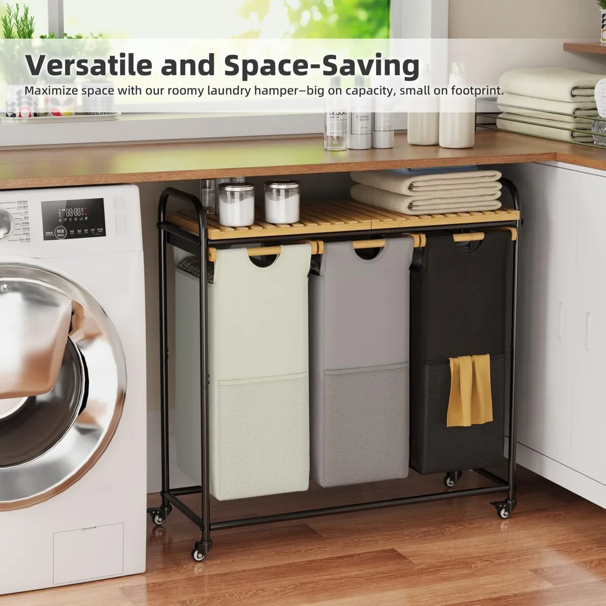 Laundry Hampers 3 Section Sorter with Removable - Image 4