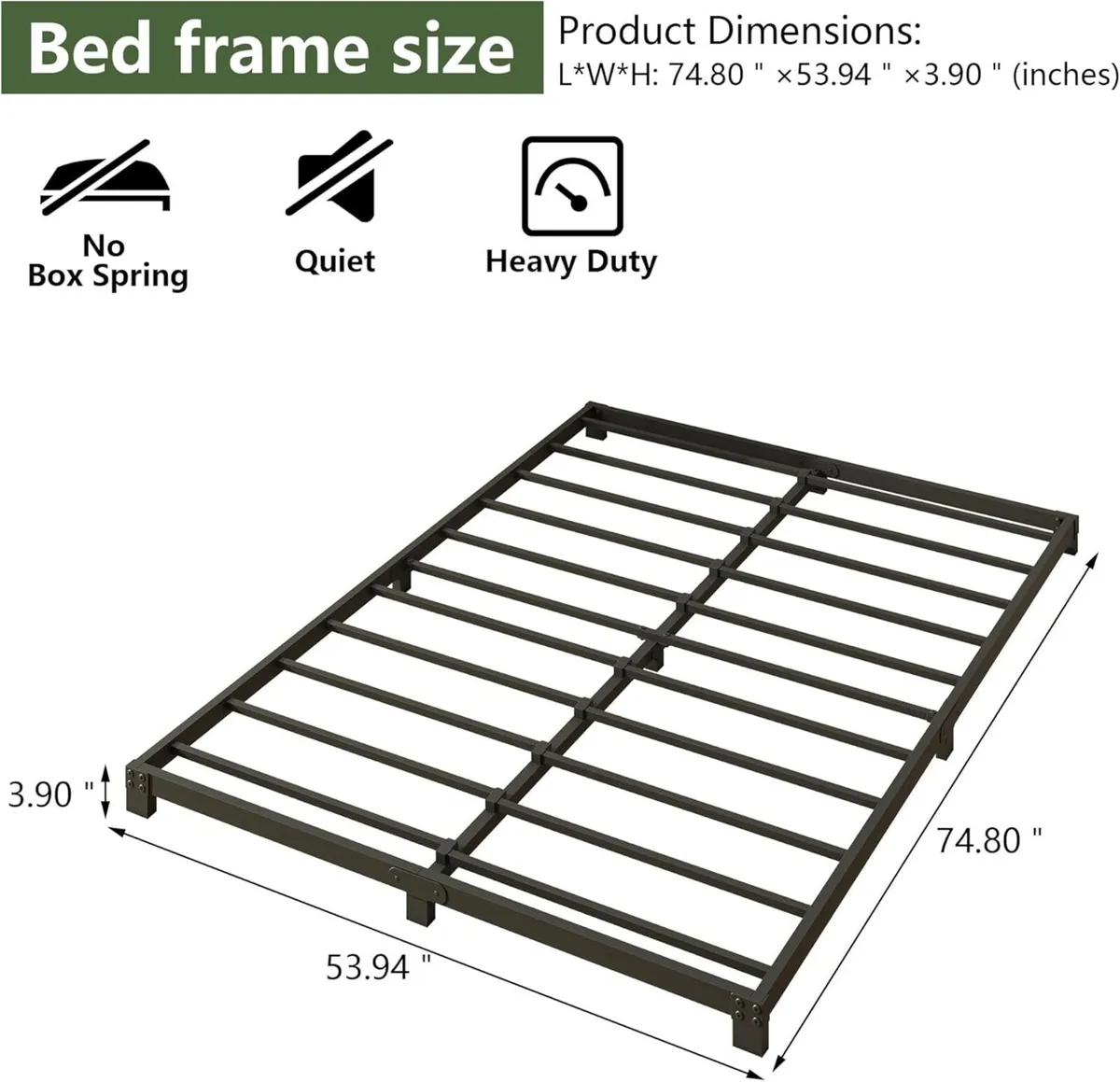 8cm Low 4ft6 Double Bed frame Metal 135x190 cm - Image 2