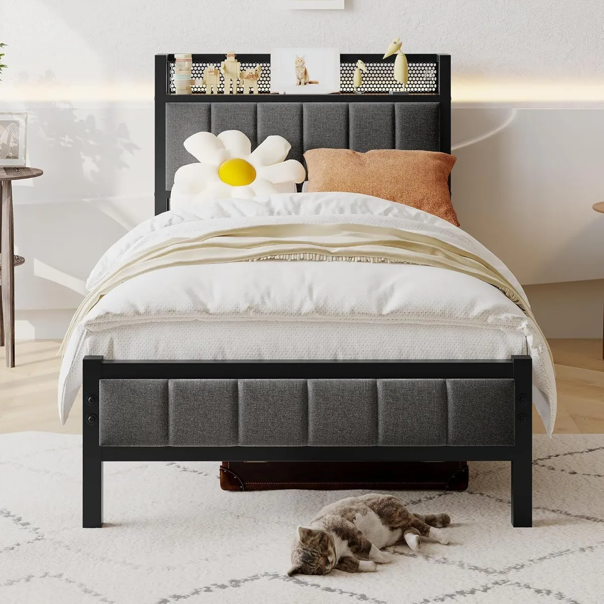 3ft Single Bed Frames with Storage Headboard - Image 1