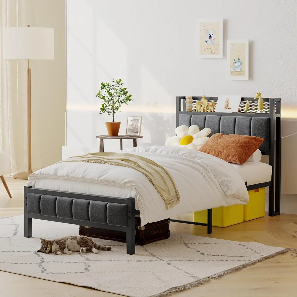 3ft Single Bed Frames with Storage Headboard - Image 3
