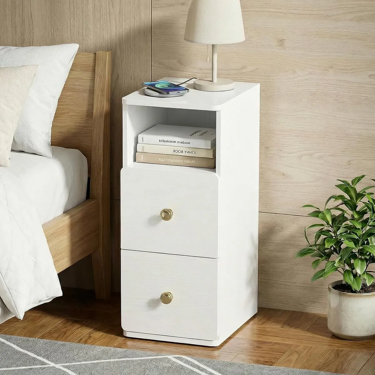 Slim bedside table set of 2 Small Narrow Side - Image 2