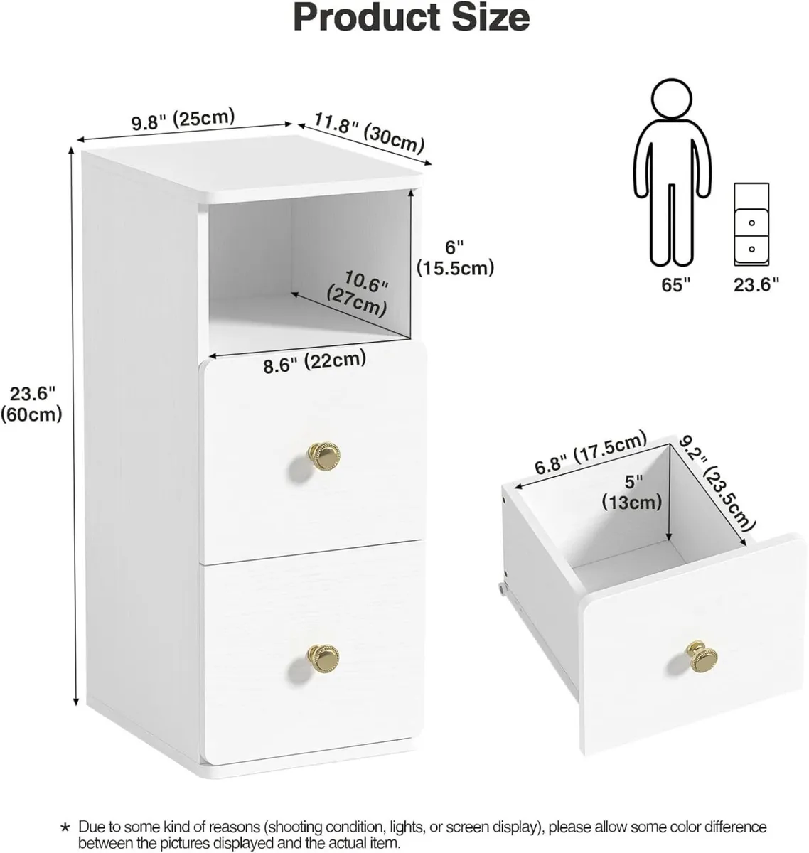 Slim bedside table set of 2 Small Narrow Side - Image 3