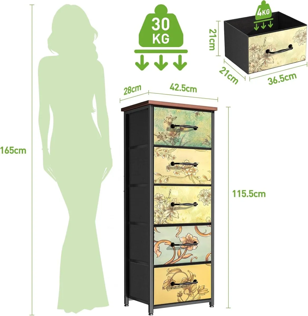 Fabric Chest of Drawers with 5 for Bedroom - Image 3