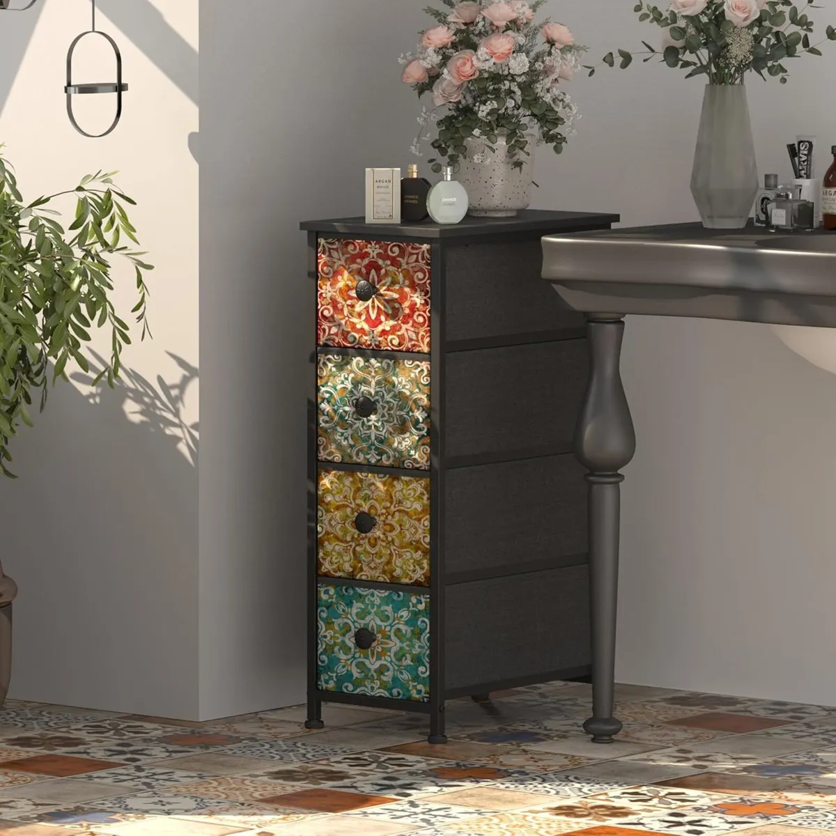 Narrow Chest of Drawers with 4 Made Fabric - Image 1