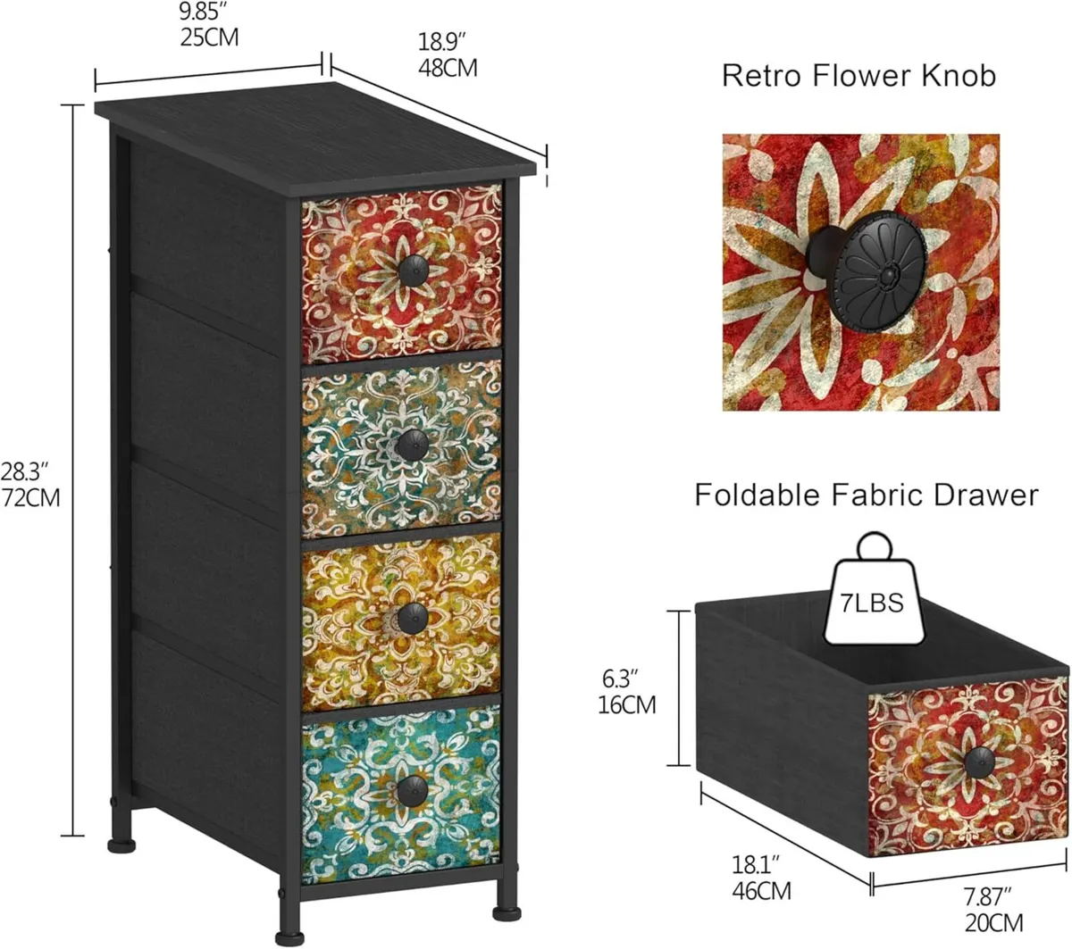 Narrow Chest of Drawers with 4 Made Fabric - Image 2