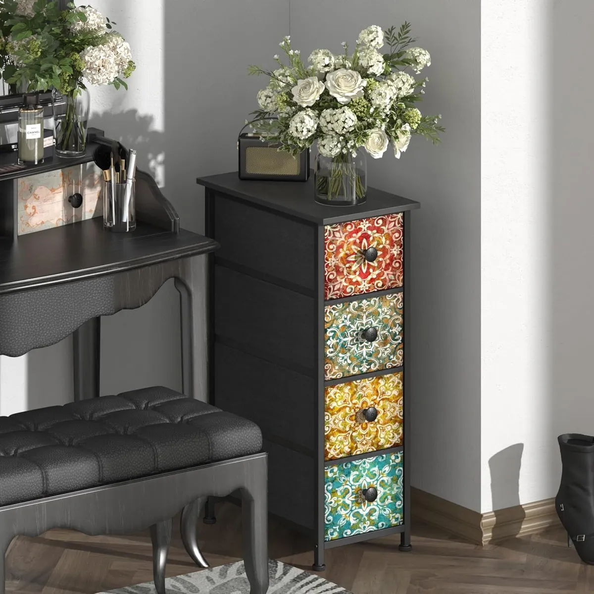 Narrow Chest of Drawers with 4 Made Fabric - Image 3