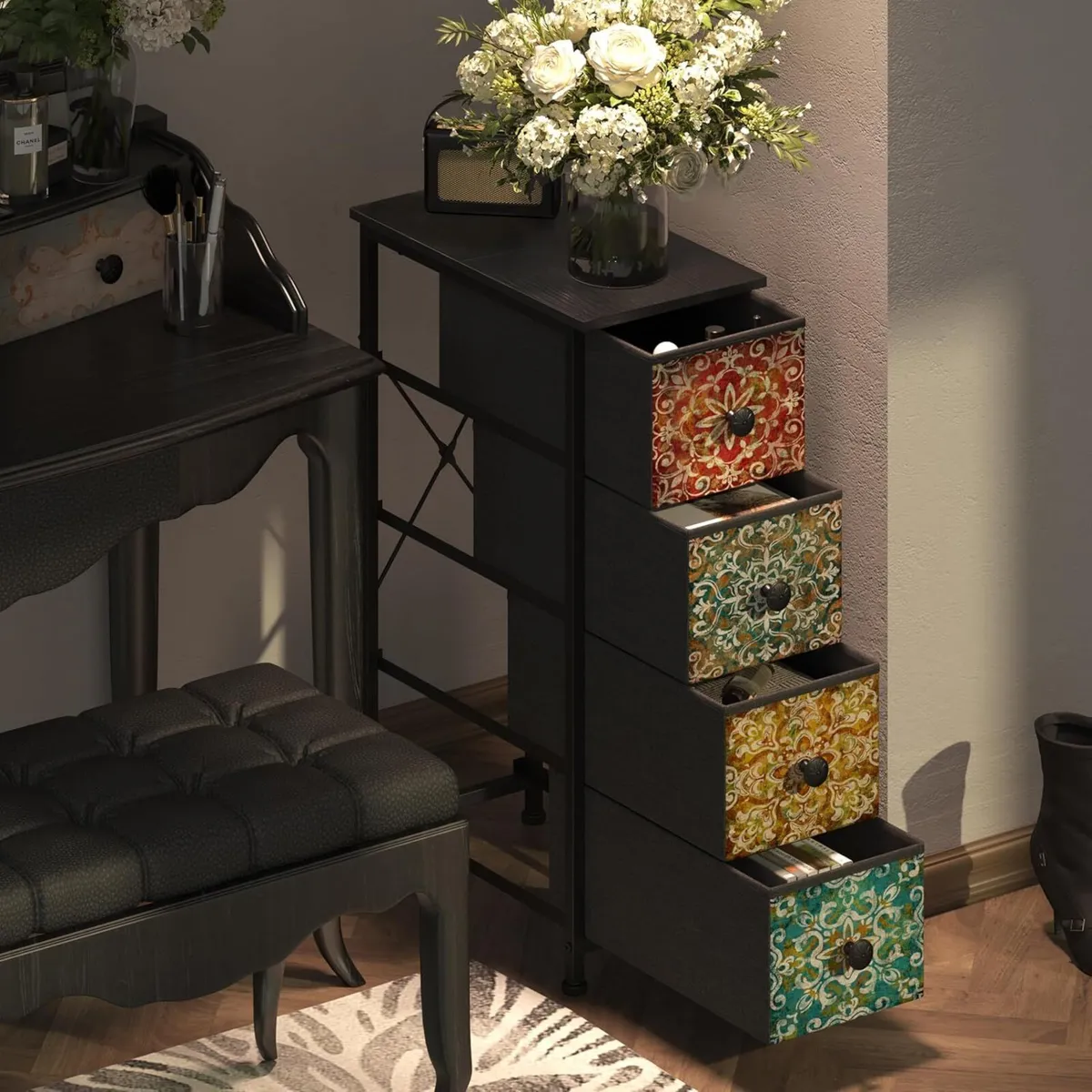 Narrow Chest of Drawers with 4 Made Fabric - Image 4