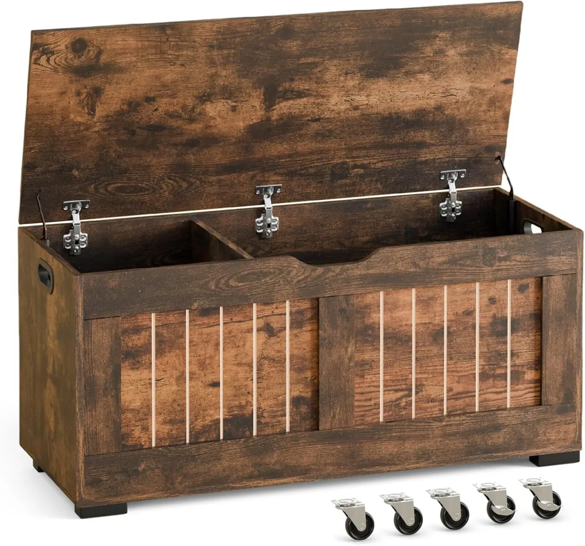 Storage Chest Bench with 4 Wheels Blanket Box 2 - Image 1