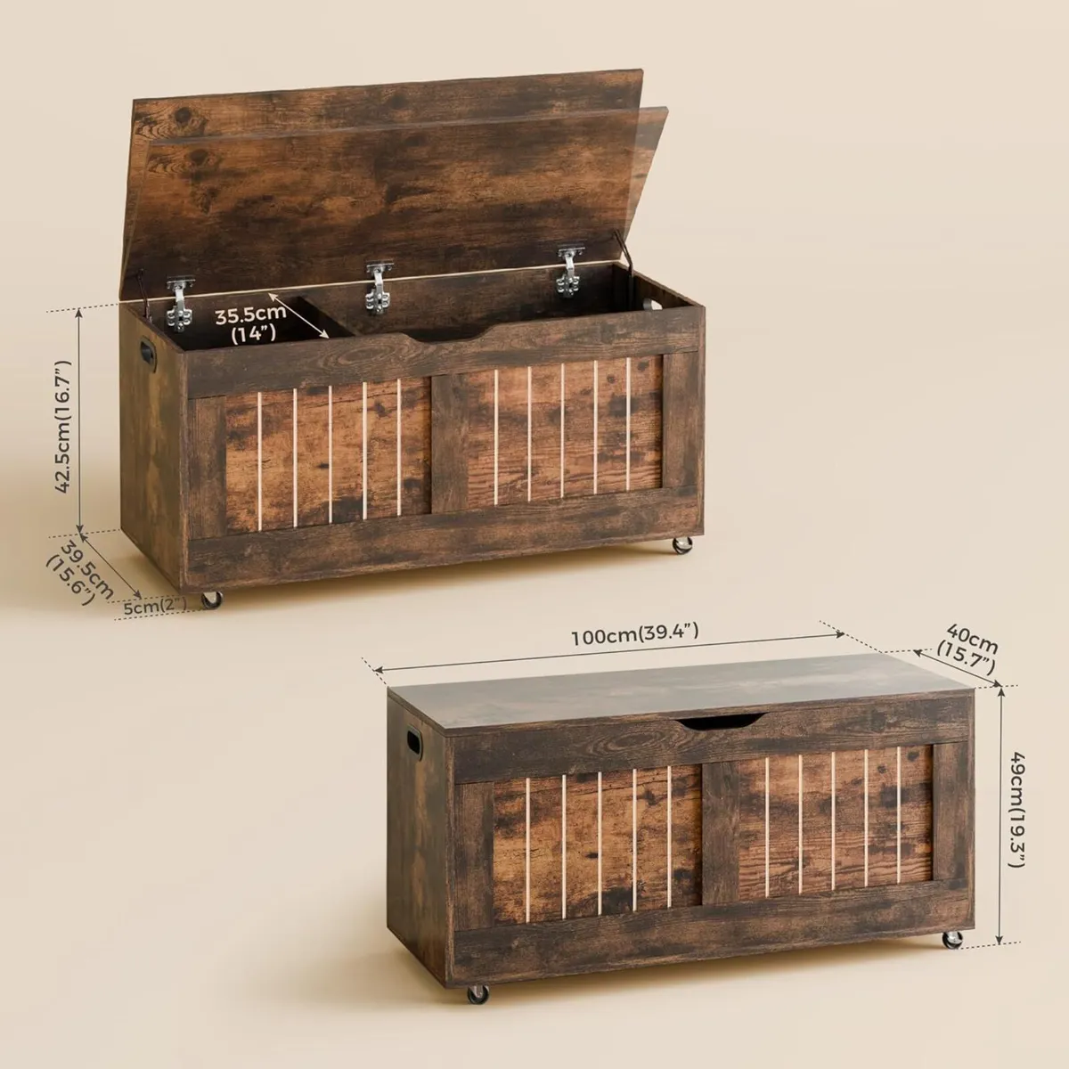 Storage Chest Bench with 4 Wheels Blanket Box 2 - Image 3