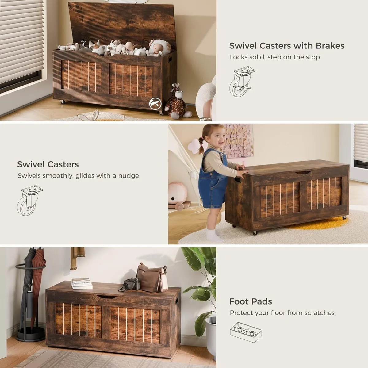 Storage Chest Bench with 4 Wheels Blanket Box 2 - Image 4