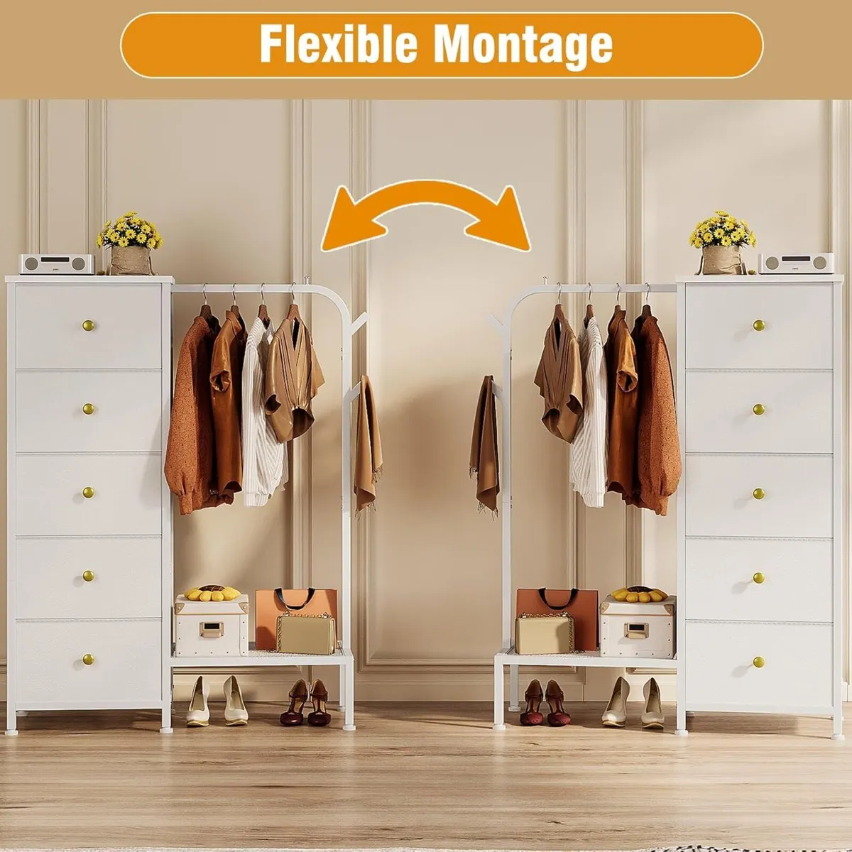 Narrow Fabric Chest of Drawers with 5 and Clothes - Image 4