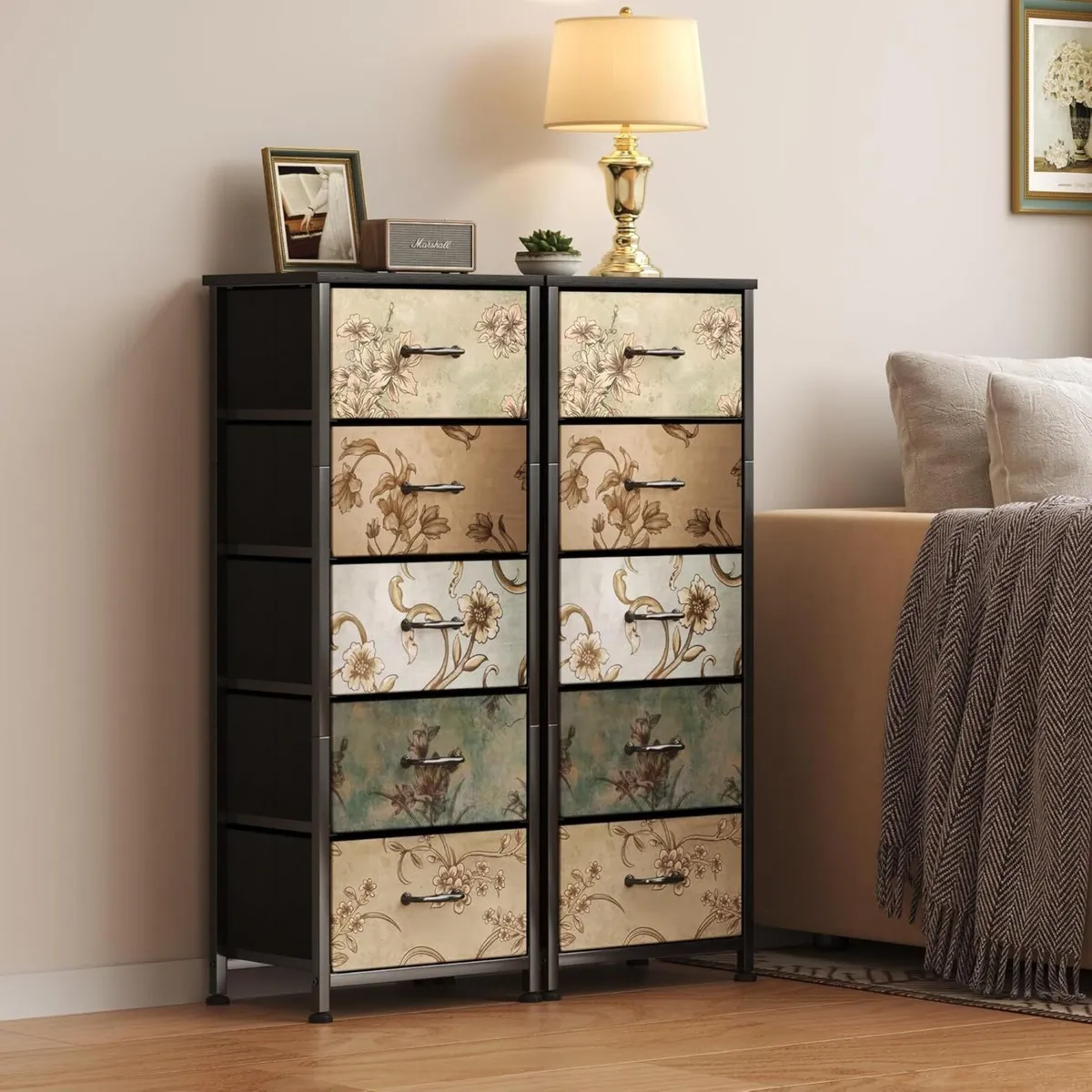 Chest of Drawers for Bedroom Fabric with 5 Metal - Image 2
