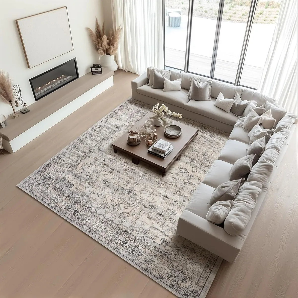 Large Grey Rug 200x290 for Living Room Faux Wool - Image 1