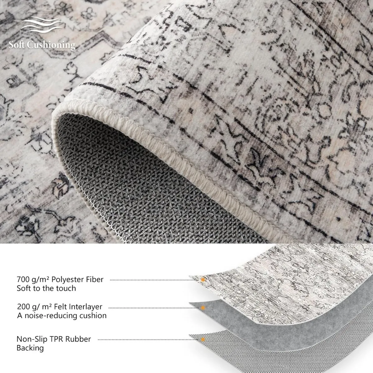 Large Grey Rug 200x290 for Living Room Faux Wool - Image 2