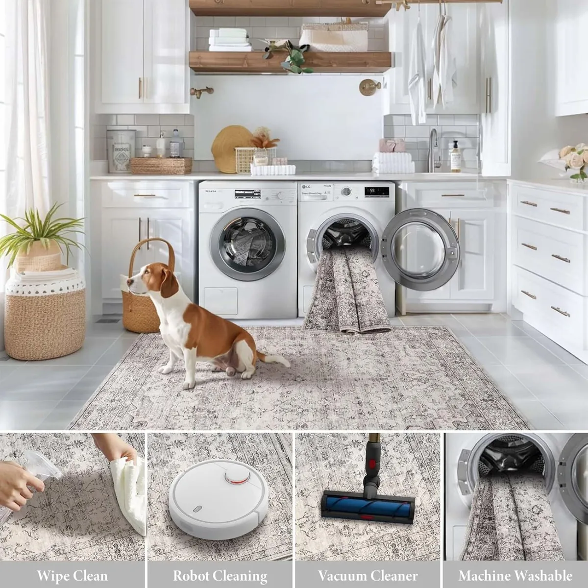 Large Grey Rug 200x290 for Living Room Faux Wool - Image 3