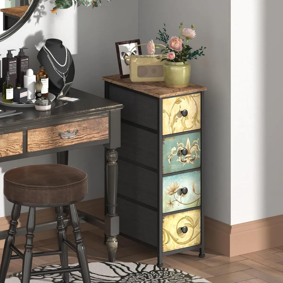 Narrow Chest of Drawers with 4 Made Fabric - Image 2