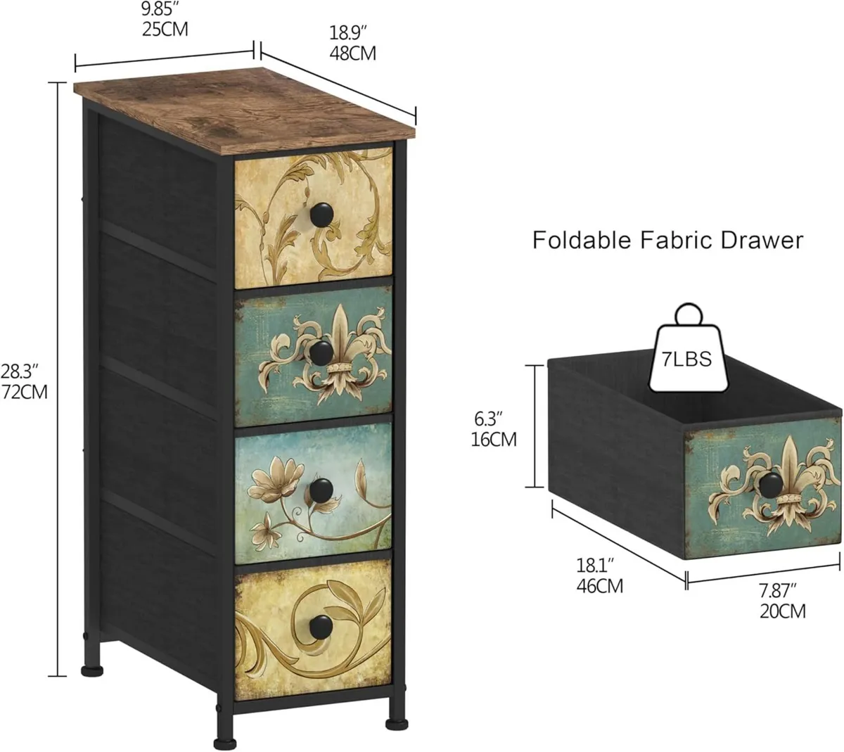 Narrow Chest of Drawers with 4 Made Fabric - Image 3