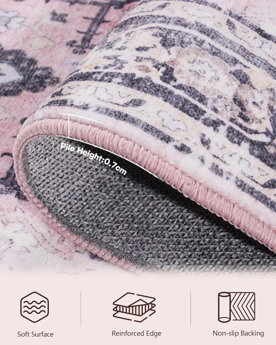 Pink Area Rugs for Living Room Washable Large - Image 3