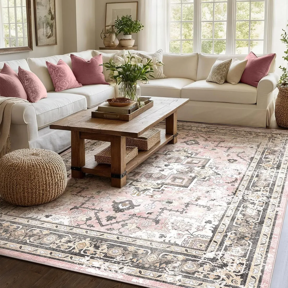 Pink Area Rugs for Living Room Washable Large - Image 4