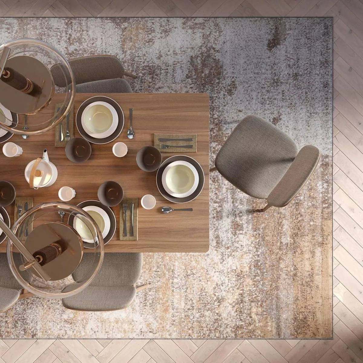 Abstract Distressed Brown Grey Area Rug for - Image 1