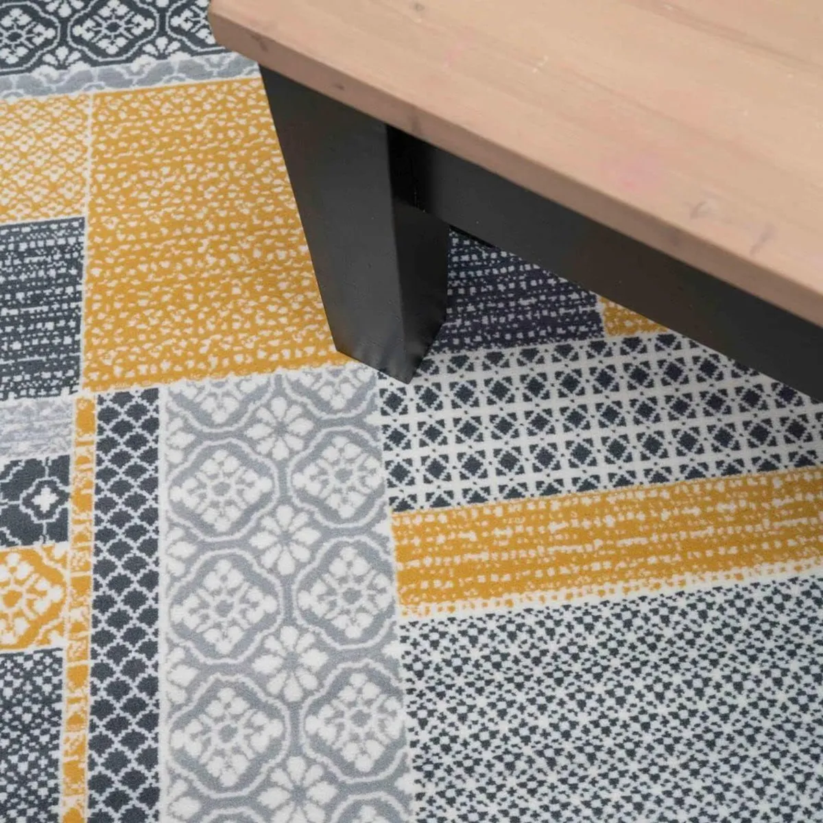 Large Ochre Mustard Yellow Grey Patchwork Squares - Image 3