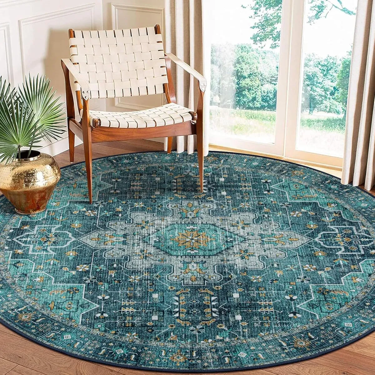 Ultra-Thin Washable Round Rug - 6ft Teal Large - Image 1