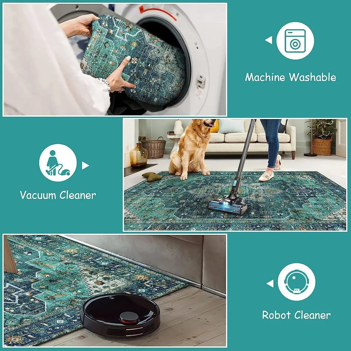 Ultra-Thin Washable Round Rug - 6ft Teal Large - Image 4