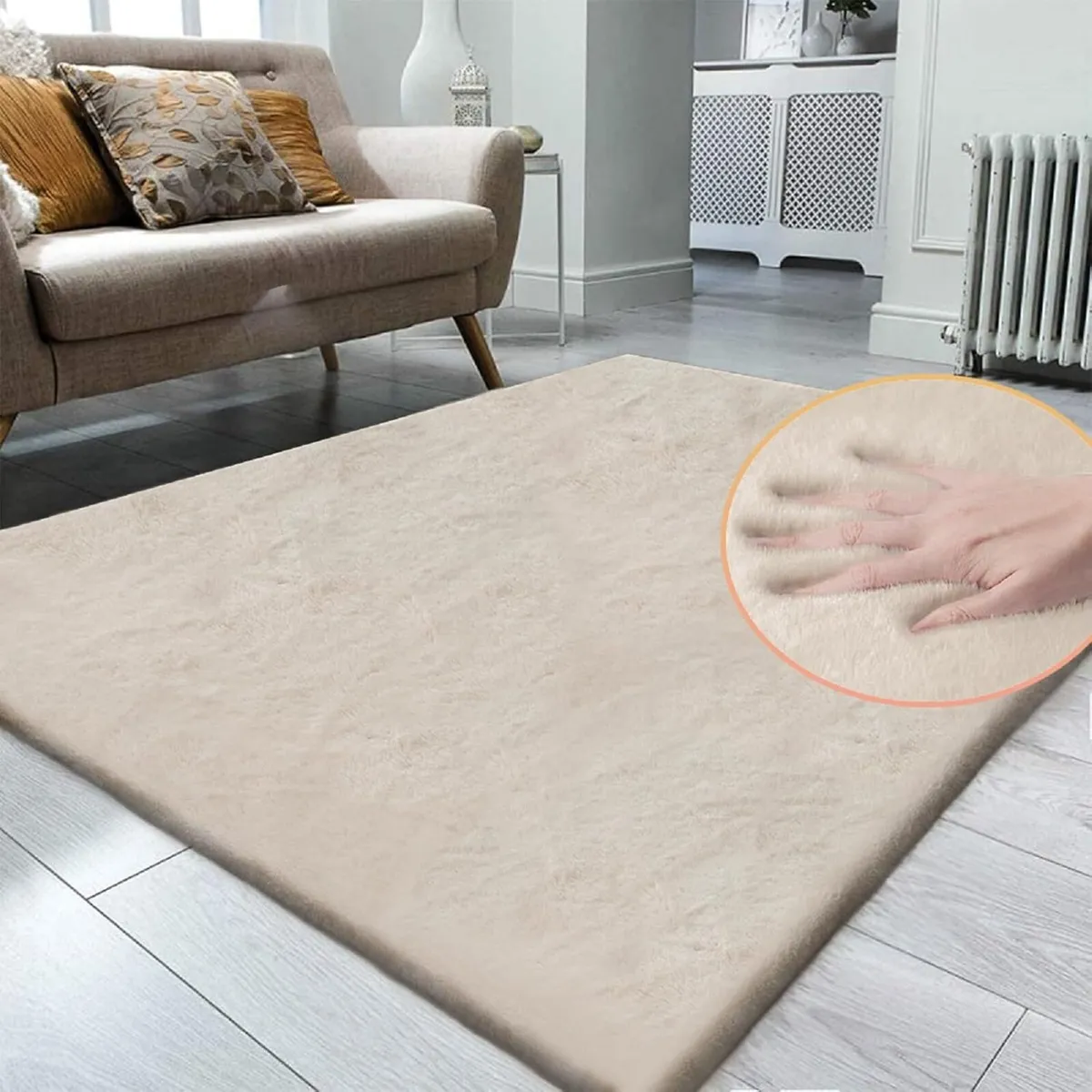 Rug Living Room Beige Washable Fluffy 120x180cm - Image 3