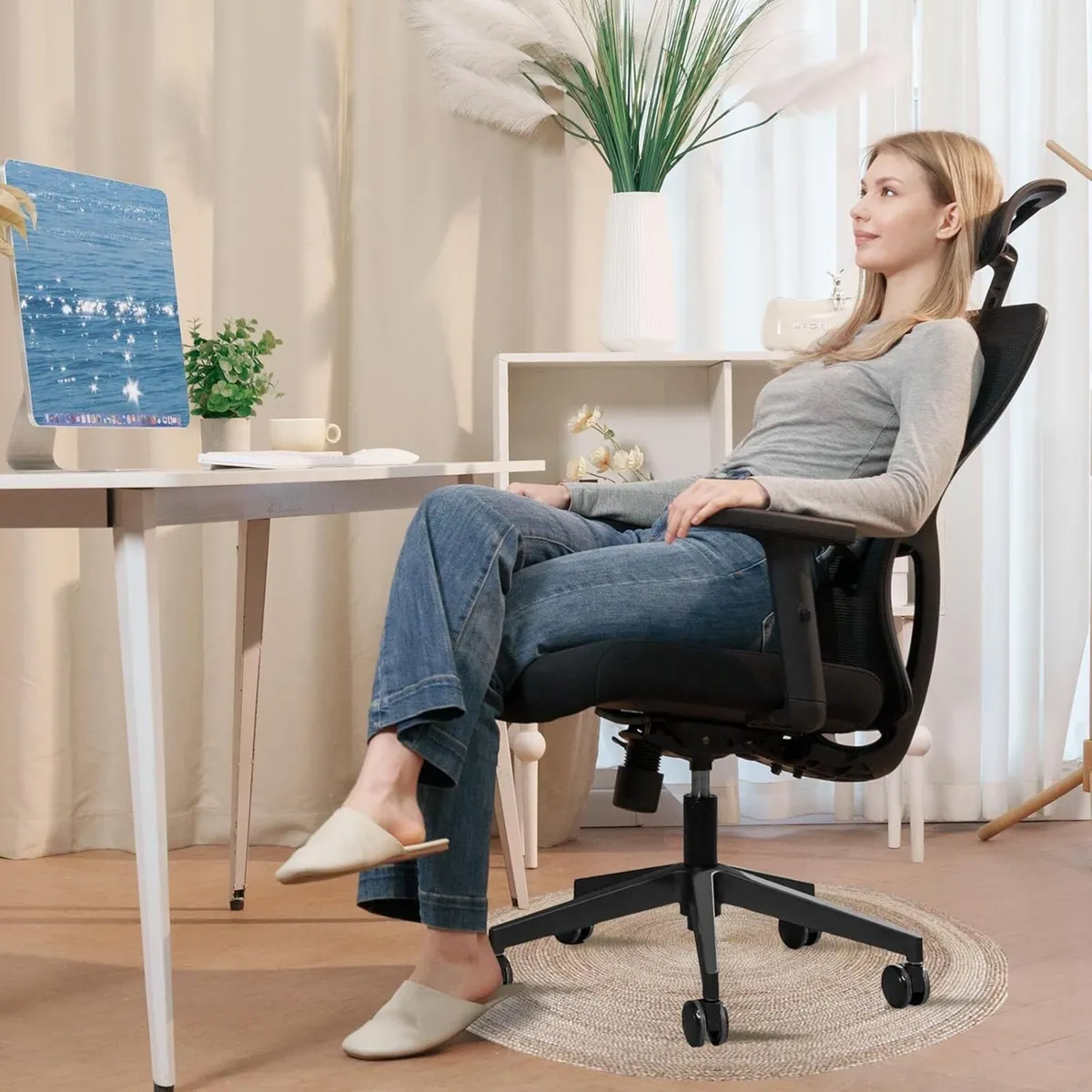 Office Chair Desk with Adjustable Headrest Lumbar - Image 2